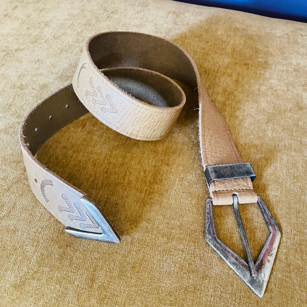 Tan Leather Belt with Silver Buckle